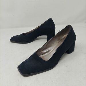 Nine West Black Fabric Square Toe Block Heels Pumps Minimalist Office Size 7.5 M